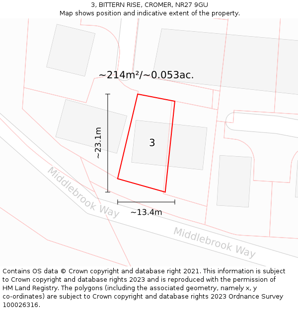 3, BITTERN RISE, CROMER, NR27 9GU: Plot and title map