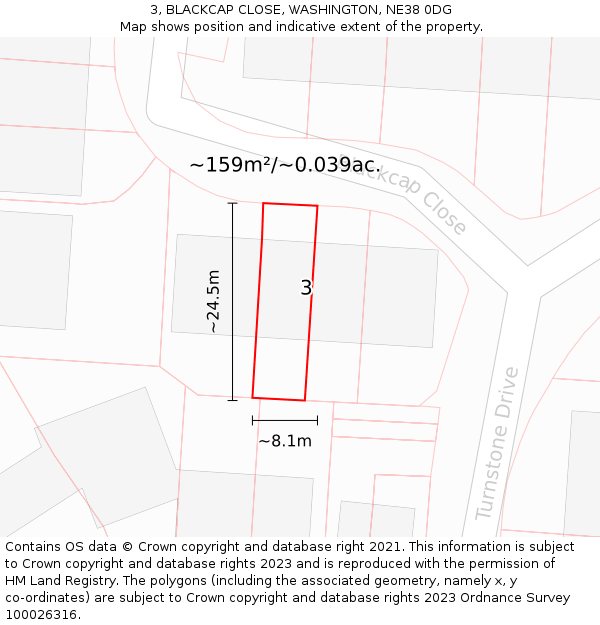 3, BLACKCAP CLOSE, WASHINGTON, NE38 0DG: Plot and title map