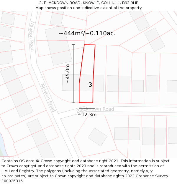 3, BLACKDOWN ROAD, KNOWLE, SOLIHULL, B93 9HP: Plot and title map
