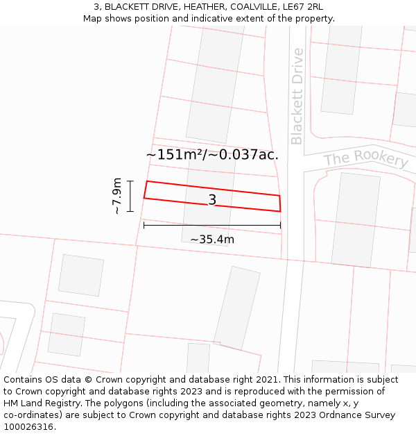 3, BLACKETT DRIVE, HEATHER, COALVILLE, LE67 2RL: Plot and title map