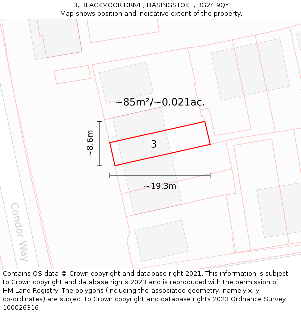 3, BLACKMOOR DRIVE, BASINGSTOKE, RG24 9QY: Plot and title map