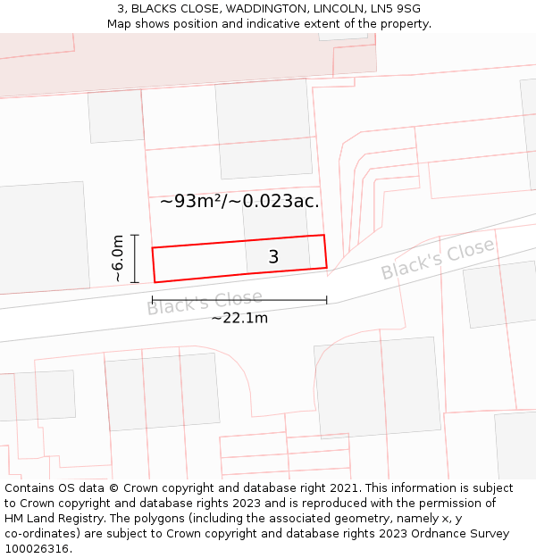 3, BLACKS CLOSE, WADDINGTON, LINCOLN, LN5 9SG: Plot and title map