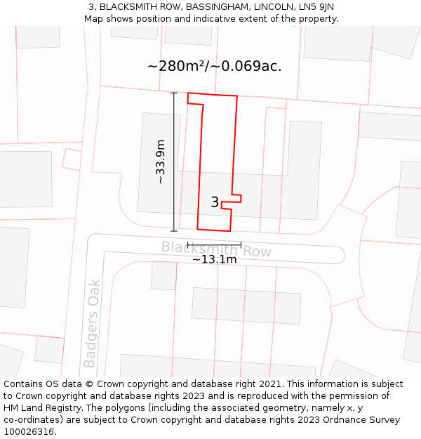 3, BLACKSMITH ROW, BASSINGHAM, LINCOLN, LN5 9JN: Plot and title map