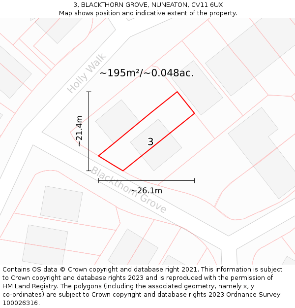 3, BLACKTHORN GROVE, NUNEATON, CV11 6UX: Plot and title map