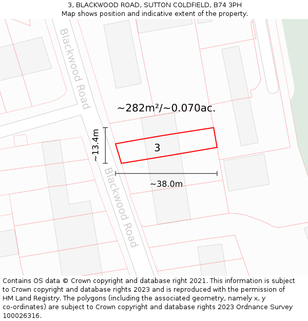 3, BLACKWOOD ROAD, SUTTON COLDFIELD, B74 3PH: Plot and title map