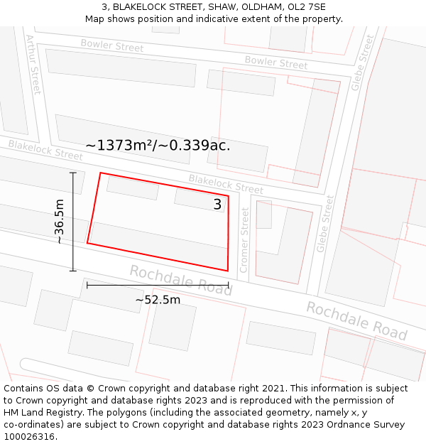 3, BLAKELOCK STREET, SHAW, OLDHAM, OL2 7SE: Plot and title map