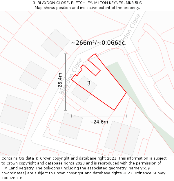3, BLAYDON CLOSE, BLETCHLEY, MILTON KEYNES, MK3 5LS: Plot and title map