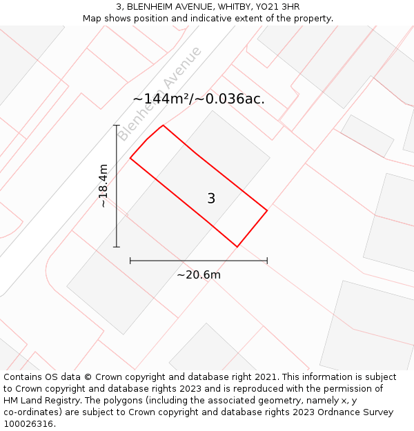 3, BLENHEIM AVENUE, WHITBY, YO21 3HR: Plot and title map