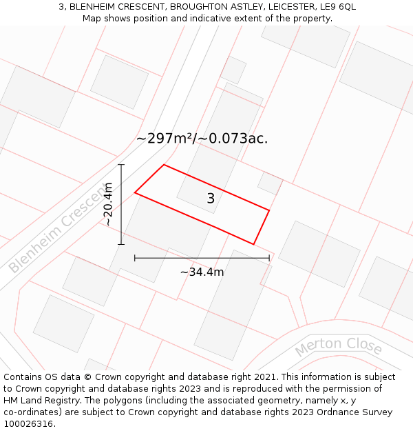 3, BLENHEIM CRESCENT, BROUGHTON ASTLEY, LEICESTER, LE9 6QL: Plot and title map