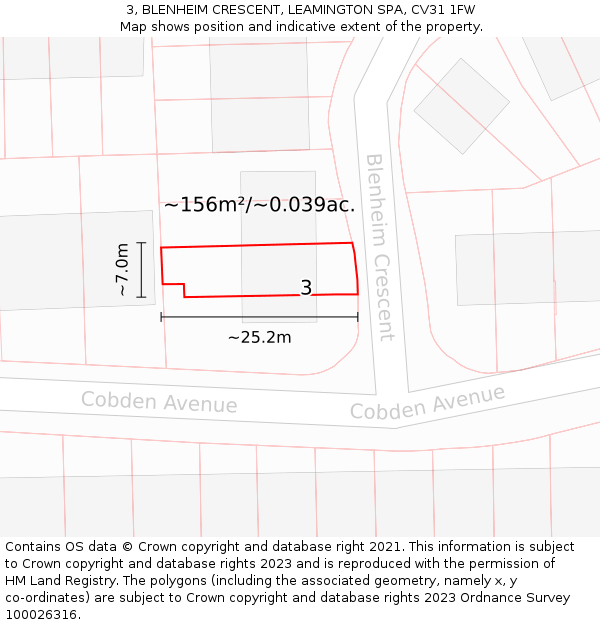 3, BLENHEIM CRESCENT, LEAMINGTON SPA, CV31 1FW: Plot and title map