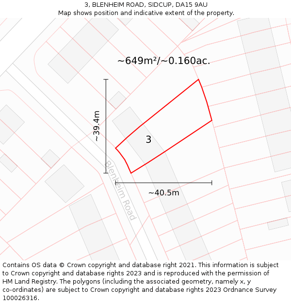 3, BLENHEIM ROAD, SIDCUP, DA15 9AU: Plot and title map