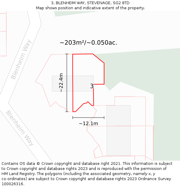 3, BLENHEIM WAY, STEVENAGE, SG2 8TD: Plot and title map