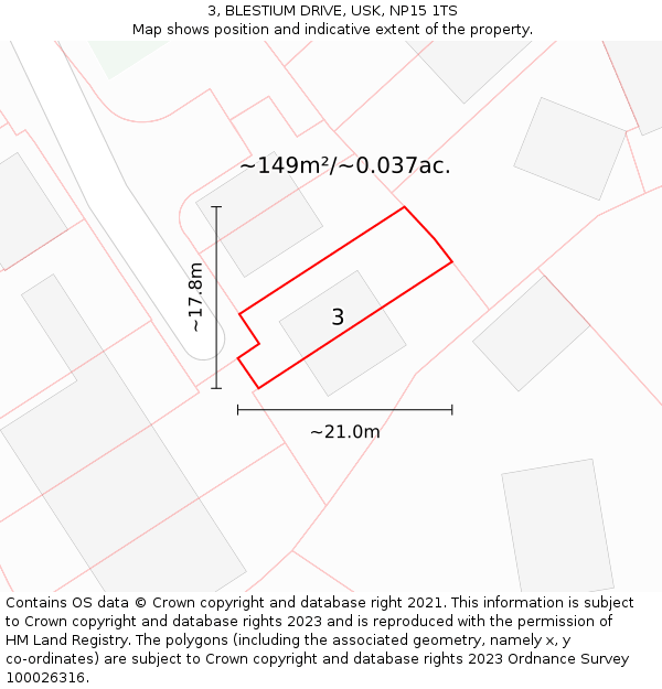 3, BLESTIUM DRIVE, USK, NP15 1TS: Plot and title map