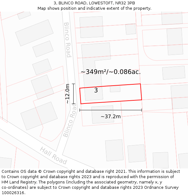 3, BLINCO ROAD, LOWESTOFT, NR32 3PB: Plot and title map