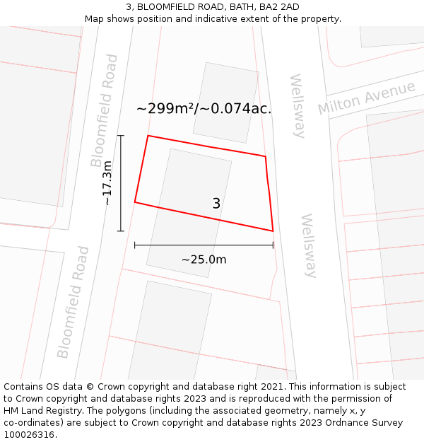 3, BLOOMFIELD ROAD, BATH, BA2 2AD: Plot and title map