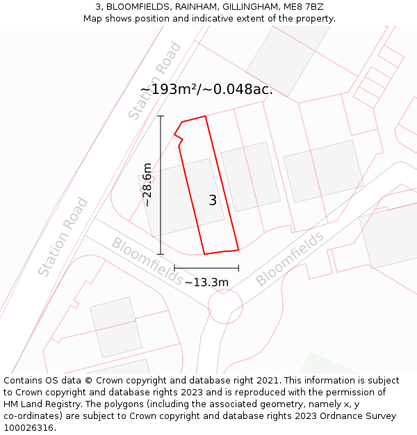 3, BLOOMFIELDS, RAINHAM, GILLINGHAM, ME8 7BZ: Plot and title map