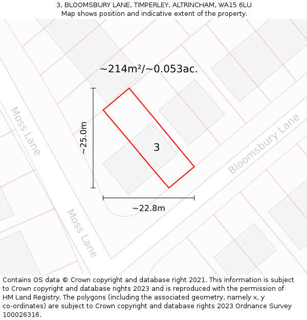 3, BLOOMSBURY LANE, TIMPERLEY, ALTRINCHAM, WA15 6LU: Plot and title map