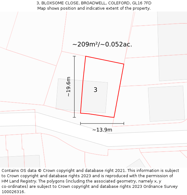 3, BLOXSOME CLOSE, BROADWELL, COLEFORD, GL16 7FD: Plot and title map