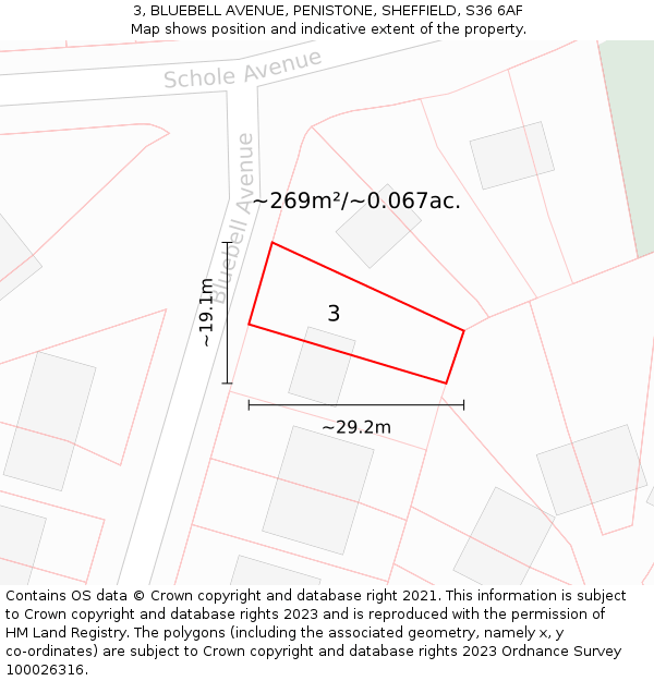 3, BLUEBELL AVENUE, PENISTONE, SHEFFIELD, S36 6AF: Plot and title map