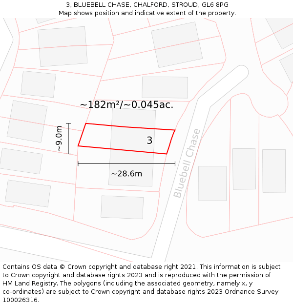 3, BLUEBELL CHASE, CHALFORD, STROUD, GL6 8PG: Plot and title map