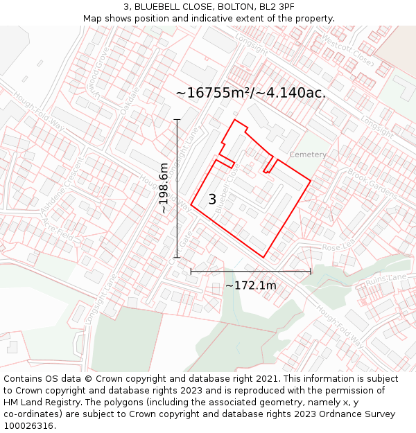 3, BLUEBELL CLOSE, BOLTON, BL2 3PF: Plot and title map