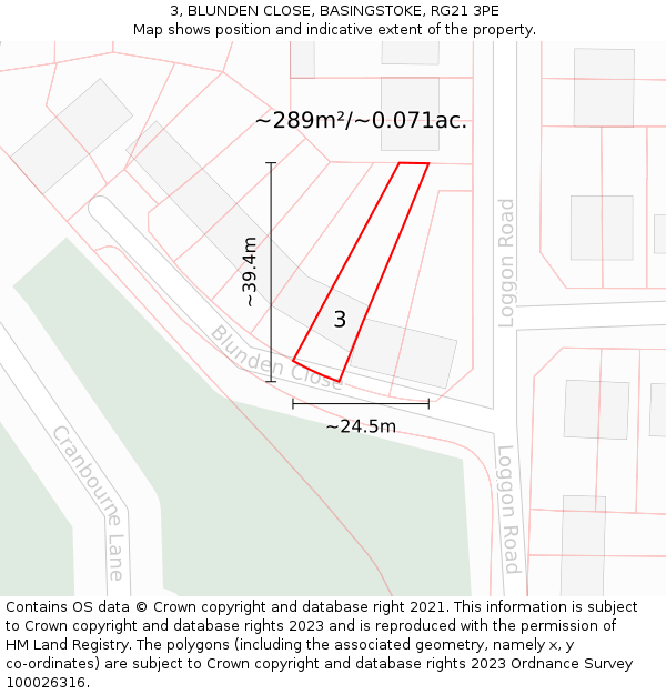 3, BLUNDEN CLOSE, BASINGSTOKE, RG21 3PE: Plot and title map