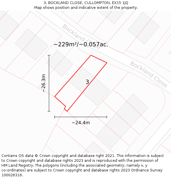 3, BOCKLAND CLOSE, CULLOMPTON, EX15 1JQ: Plot and title map
