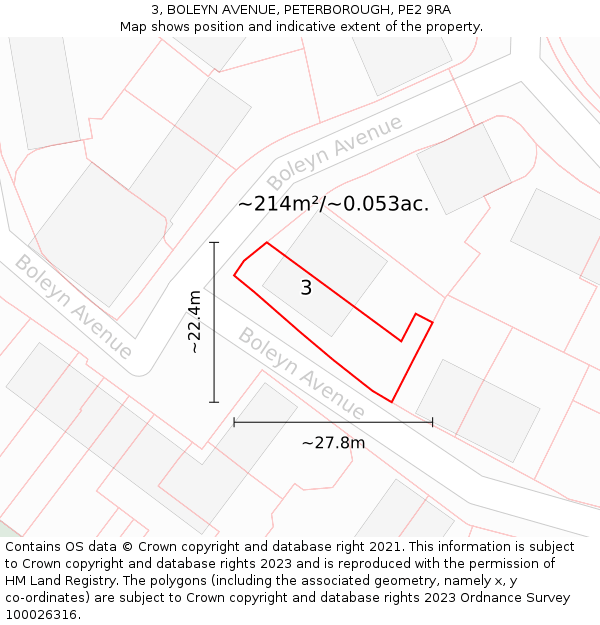 3, BOLEYN AVENUE, PETERBOROUGH, PE2 9RA: Plot and title map