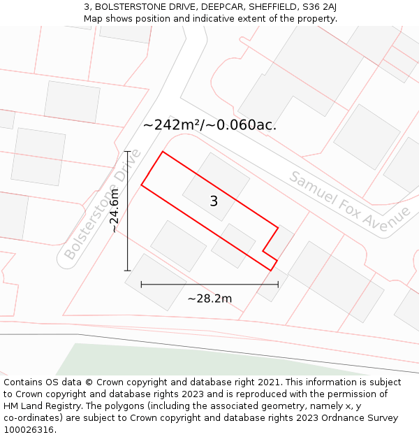 3, BOLSTERSTONE DRIVE, DEEPCAR, SHEFFIELD, S36 2AJ: Plot and title map