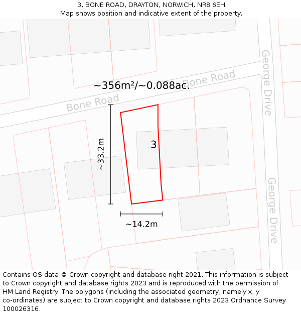 3, BONE ROAD, DRAYTON, NORWICH, NR8 6EH: Plot and title map