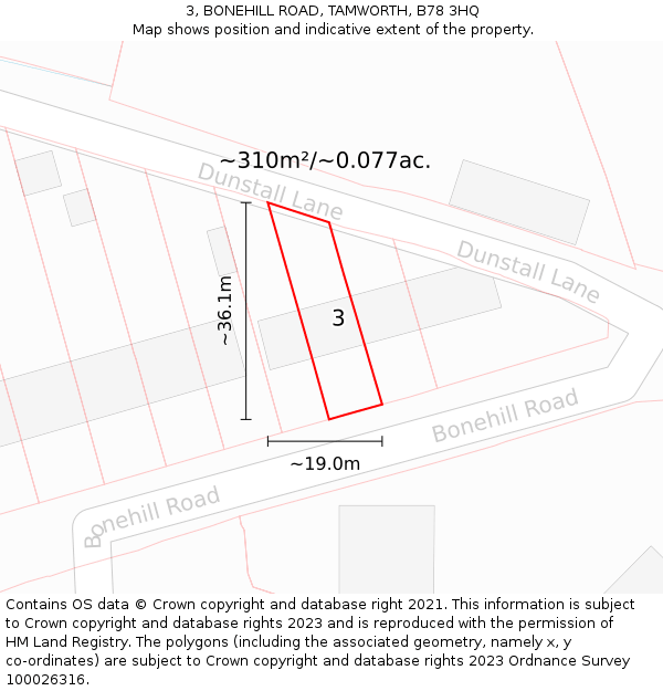 3, BONEHILL ROAD, TAMWORTH, B78 3HQ: Plot and title map