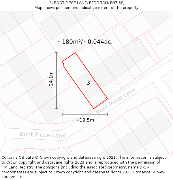 3, BOOT PIECE LANE, REDDITCH, B97 6SJ: Plot and title map