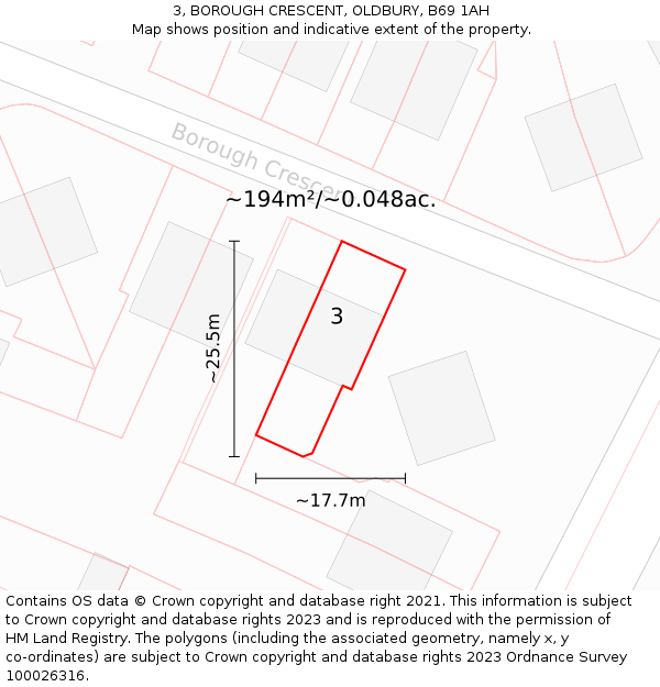 3, BOROUGH CRESCENT, OLDBURY, B69 1AH: Plot and title map
