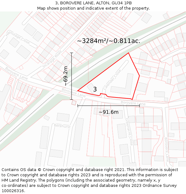 3, BOROVERE LANE, ALTON, GU34 1PB: Plot and title map