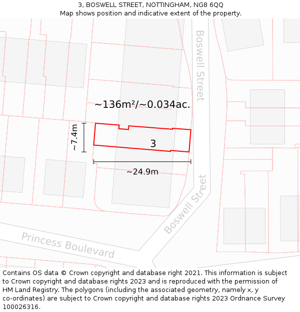 3, BOSWELL STREET, NOTTINGHAM, NG8 6QQ: Plot and title map
