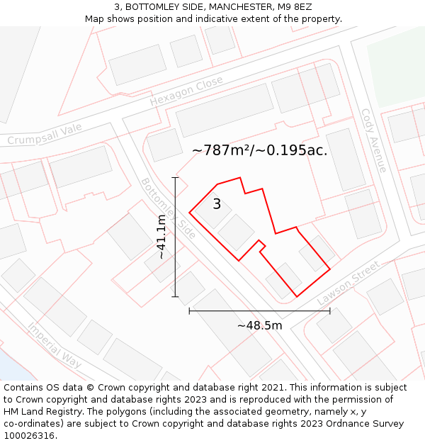 3, BOTTOMLEY SIDE, MANCHESTER, M9 8EZ: Plot and title map