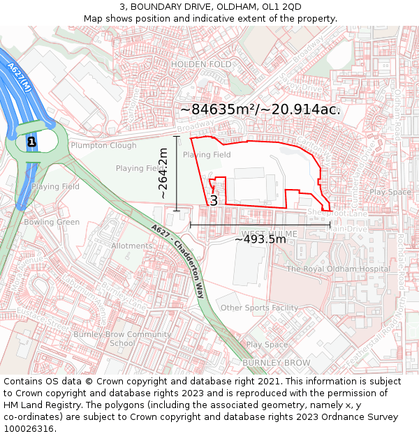 3, BOUNDARY DRIVE, OLDHAM, OL1 2QD: Plot and title map