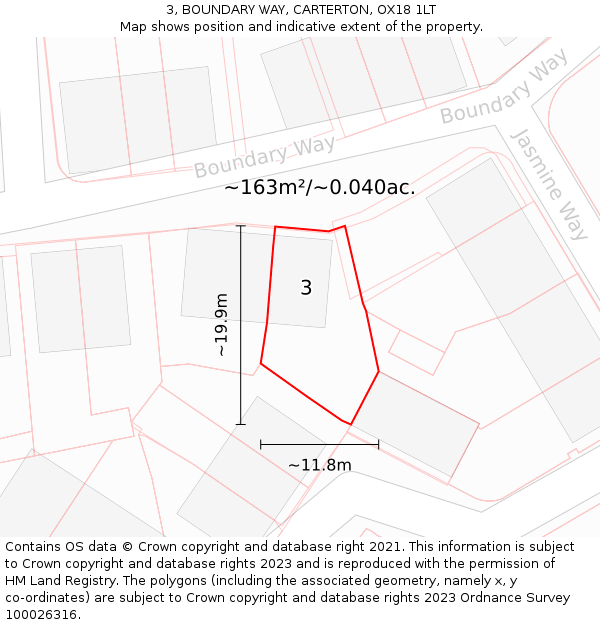 3, BOUNDARY WAY, CARTERTON, OX18 1LT: Plot and title map