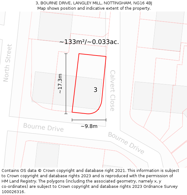 3, BOURNE DRIVE, LANGLEY MILL, NOTTINGHAM, NG16 4BJ: Plot and title map