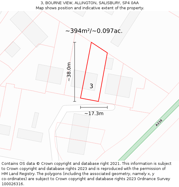 3, BOURNE VIEW, ALLINGTON, SALISBURY, SP4 0AA: Plot and title map