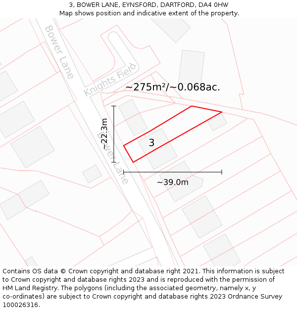 3, BOWER LANE, EYNSFORD, DARTFORD, DA4 0HW: Plot and title map