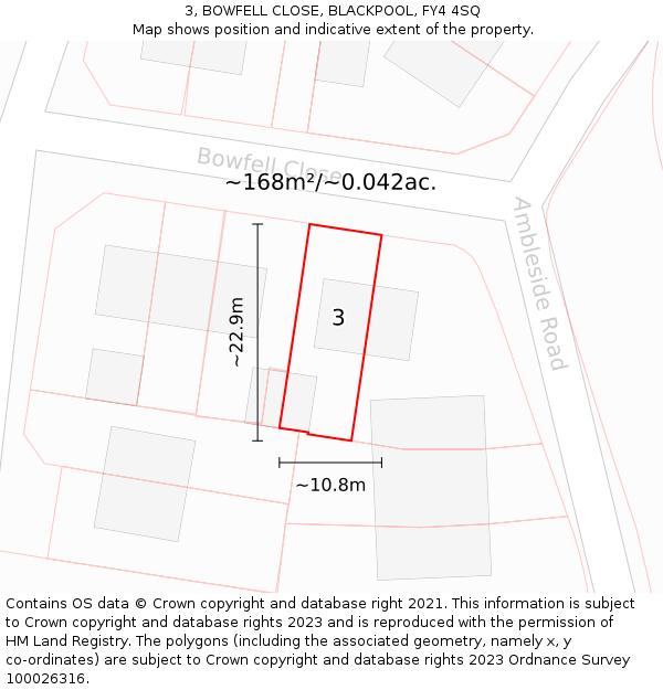 3, BOWFELL CLOSE, BLACKPOOL, FY4 4SQ: Plot and title map