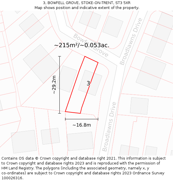 3, BOWFELL GROVE, STOKE-ON-TRENT, ST3 5XR: Plot and title map