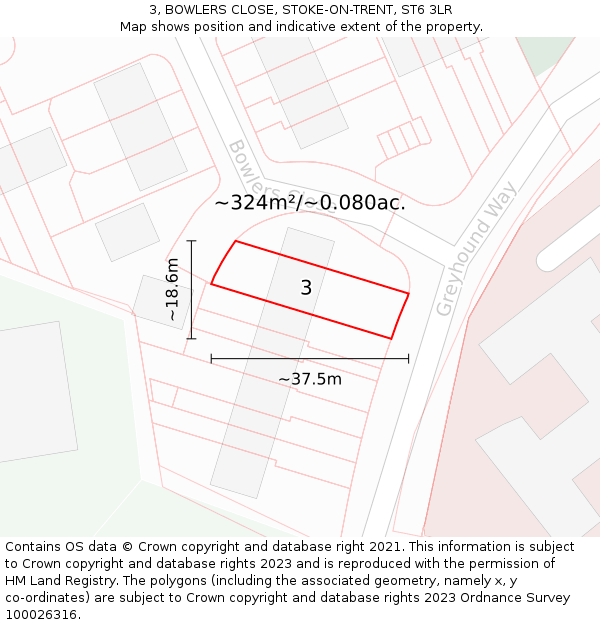 3, BOWLERS CLOSE, STOKE-ON-TRENT, ST6 3LR: Plot and title map