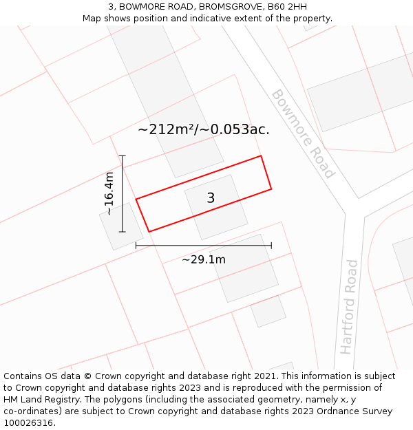 3, BOWMORE ROAD, BROMSGROVE, B60 2HH: Plot and title map