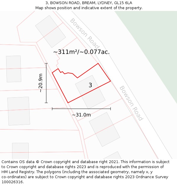 3, BOWSON ROAD, BREAM, LYDNEY, GL15 6LA: Plot and title map