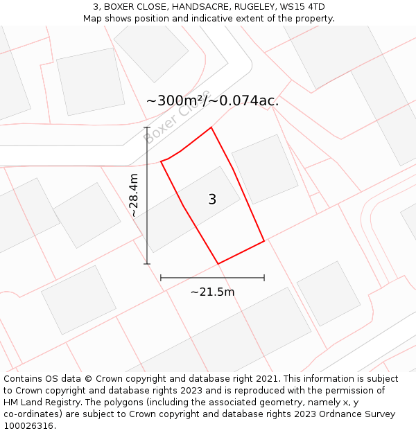 3, BOXER CLOSE, HANDSACRE, RUGELEY, WS15 4TD: Plot and title map