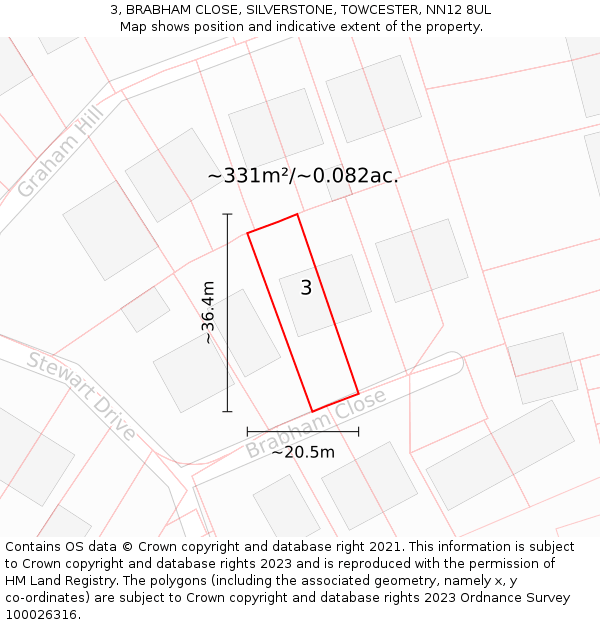 3, BRABHAM CLOSE, SILVERSTONE, TOWCESTER, NN12 8UL: Plot and title map