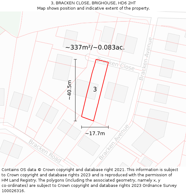 3, BRACKEN CLOSE, BRIGHOUSE, HD6 2HT: Plot and title map