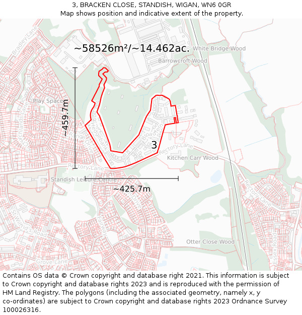 3, BRACKEN CLOSE, STANDISH, WIGAN, WN6 0GR: Plot and title map
